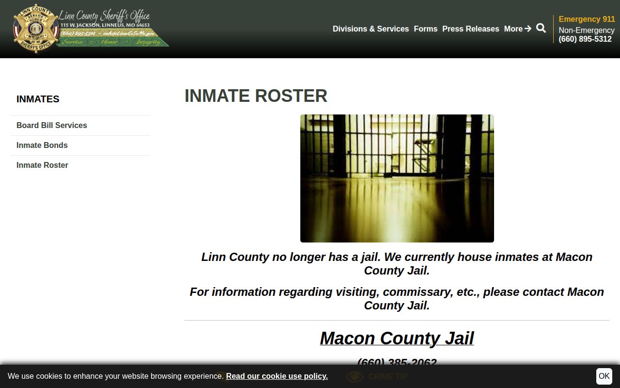 Linn County notice identifying Macon County Jail as its inmate housing location