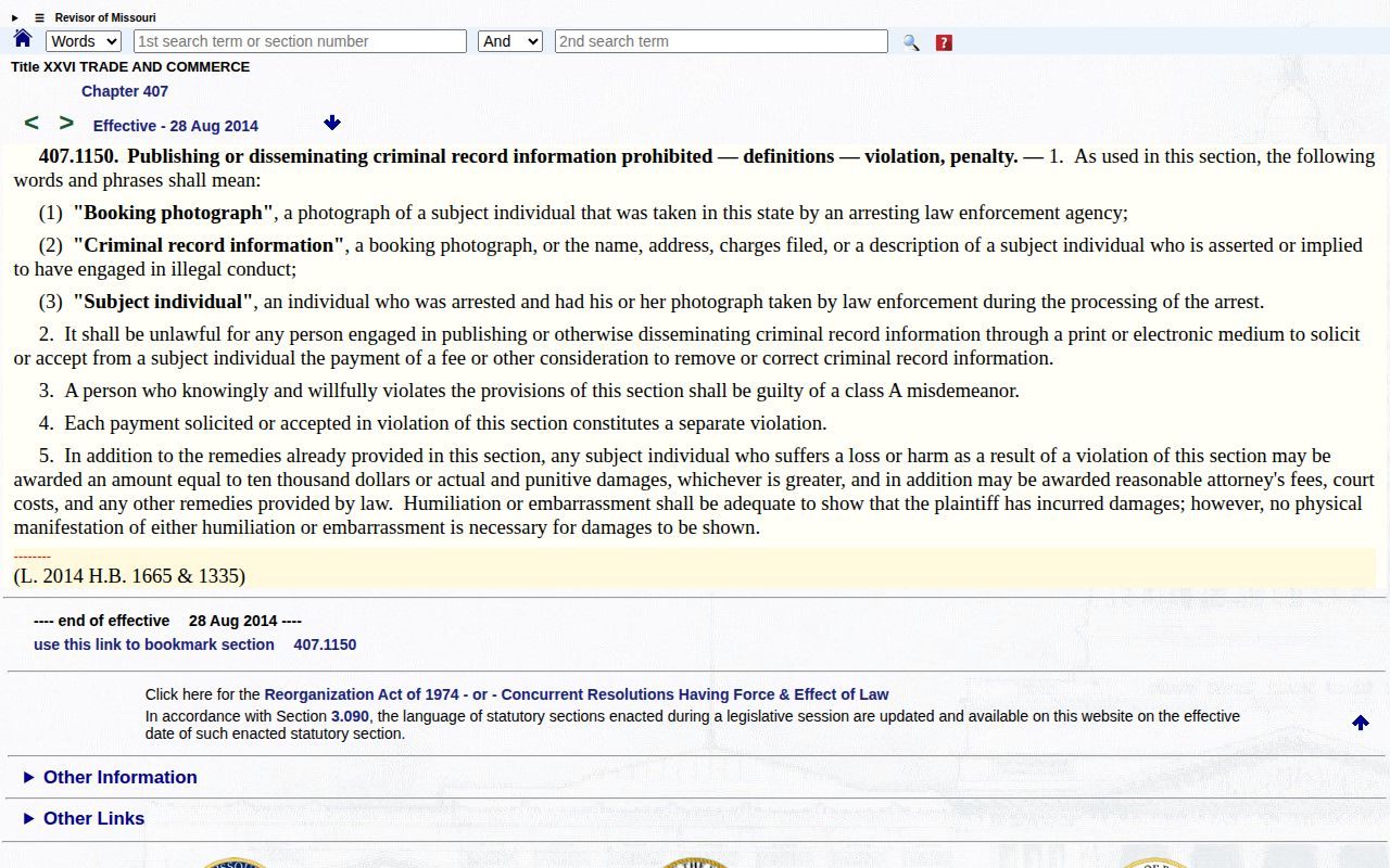 Missouri anti-pay-to-remove criminal record statute