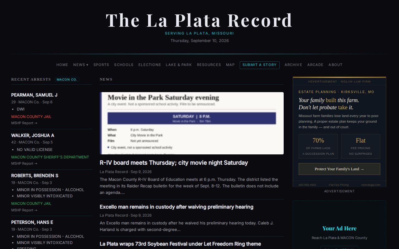 La Plata Record local Macon County recent arrest coverage